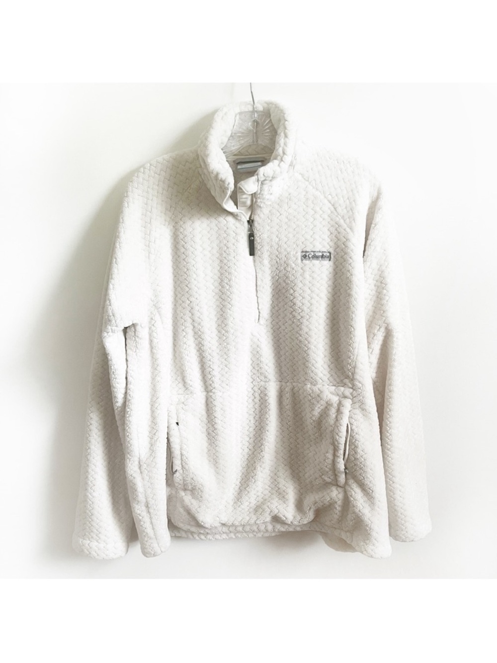 Columbia Pire Side Sherpa white 1/4 zip pullover fleece pockets soft - Picture 2 of 9